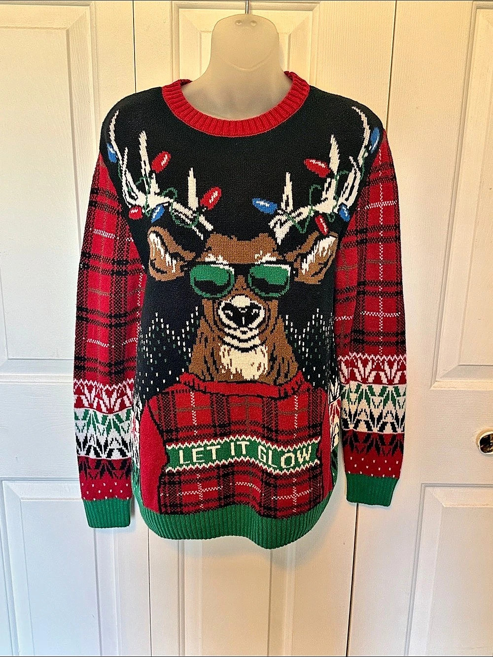 The Ugly Sweater Co. Sz M Let It Glow Reindeer Ugly Christmas Sweater
